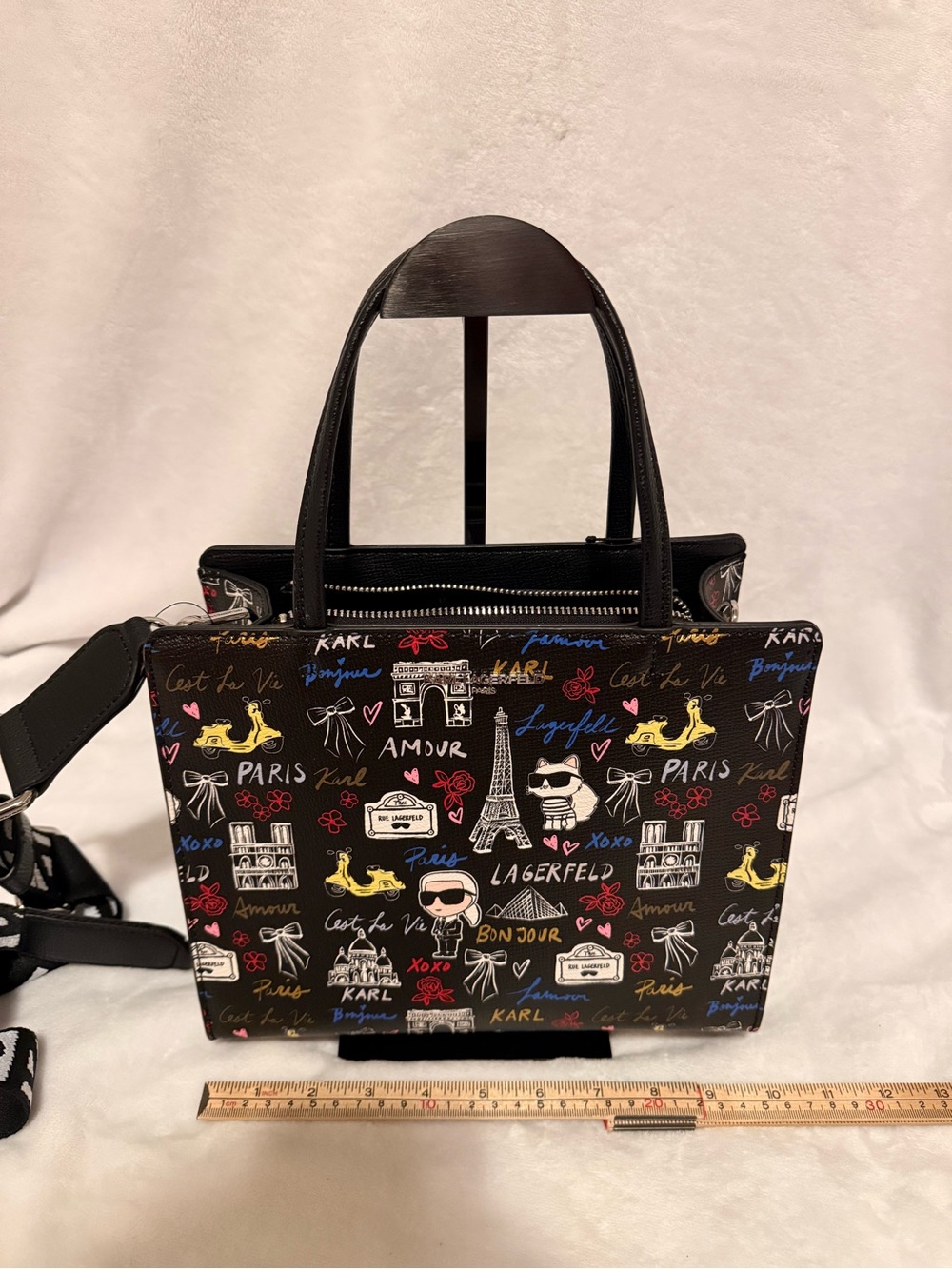 Karl Lagerfeld Black Multicolor Graphic Shoulder Bag